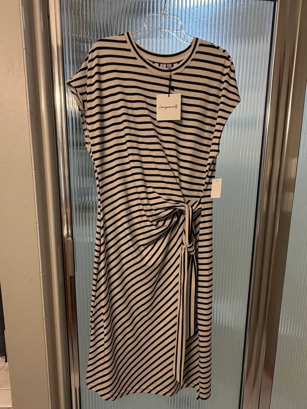 Striped Knot-Front Midi Dress in Black and White - New